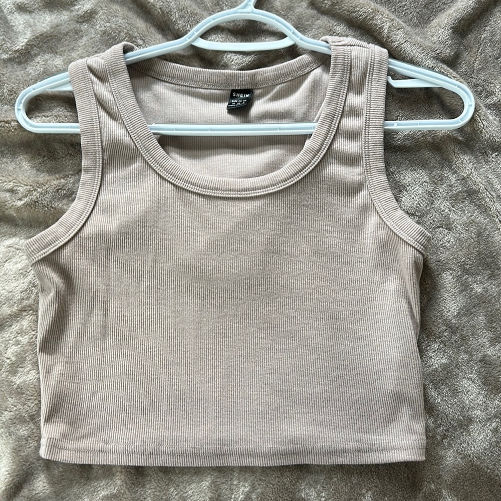 tan cropped shirt